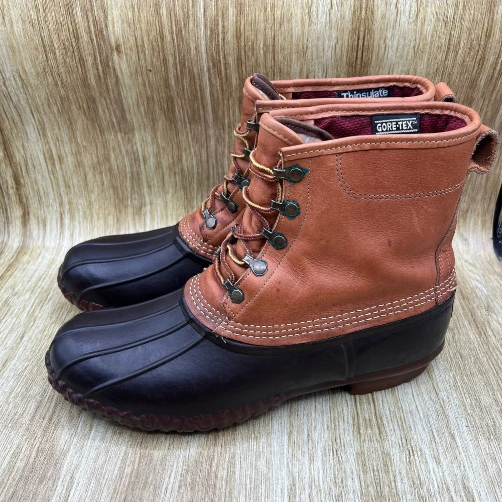 LL Bean Bean Boots Men's Size 12 Brown Gore-Tex Thinsulate Duck Boots 8in‎ USA